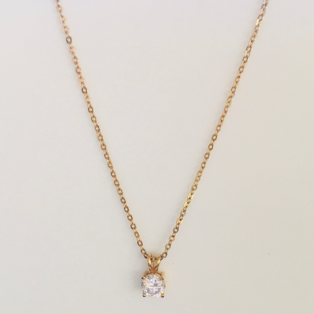 AVON Gold Tone Solitaire Cubic Zirconia Pendant - Picture 2 of 7